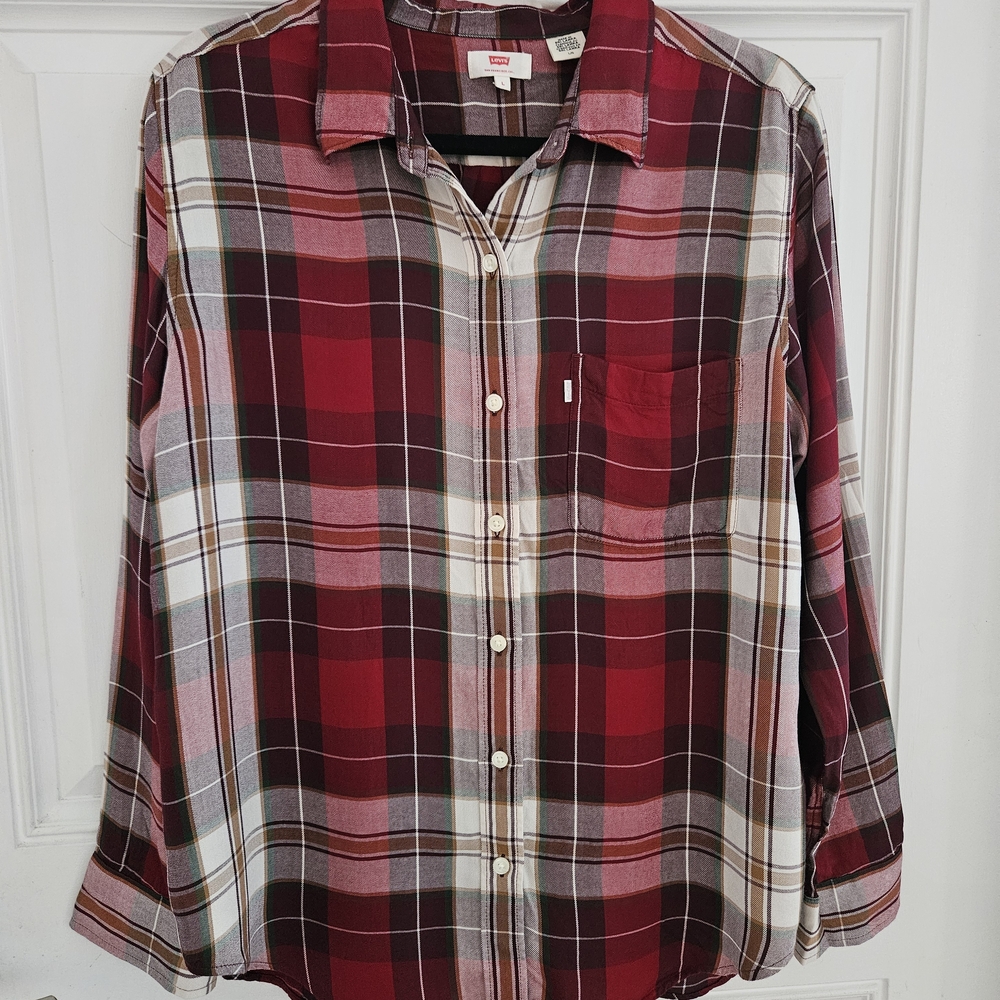 Levi's Red and White Casual Button Down Shirt